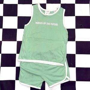 Zara Baby Boys “Heroes Of The Future” Tank Top & Short Summer Set Green 2-3